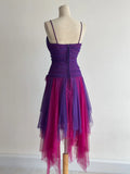 Niulatu Purple/Fuchsia V-Neck A-Line Tulle Short Prom Dresses Classic Party Dress HZ1031