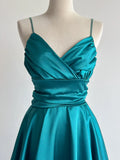 Niulatu Turquoise Spaghetti Strap A-Line Satin Short Vintage Prom Dresses Birthday Party Dress HZ1031
