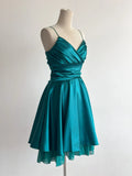 Niulatu Turquoise Spaghetti Strap A-Line Satin Short Vintage Prom Dresses Birthday Party Dress HZ1031