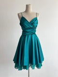 Niulatu Turquoise Spaghetti Strap A-Line Satin Short Vintage Prom Dresses Birthday Party Dress HZ1031