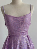 Niulatu Lilac Spaghetti Straps A-Line Tulle Sequin Short Vintage Prom Dresses HZ1031