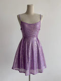 Niulatu Lilac Spaghetti Straps A-Line Tulle Sequin Short Vintage Prom Dresses HZ1031