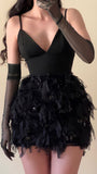 Niulatu Black Spaghetti Strap Bodycon Tulle Short Birthday Party Dress Graduation Dress HZ1031
