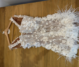 Niulatu White V-neck Bodycon Beaded Applique Short Birthday Dress, Fashion Party Dress HZ1031