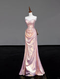 Niulatu Light Pink Sweetheart Mermaid Satin Long Prom Dresses, Formal Evening Gowns HZ1031