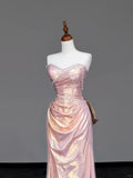 Niulatu Light Pink Sweetheart Mermaid Satin Long Prom Dresses, Formal Evening Gowns HZ1031