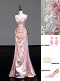 Niulatu Light Pink Sweetheart Mermaid Satin Long Prom Dresses, Formal Evening Gowns HZ1031