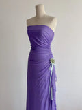 Niulatu Strapless Sheath Purple Glitter Chiffon Evening Dress, Sweet 18 Dress HZ1031