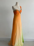 Niulatu Gradient Orange One Shoulder Chiffon Empire Dress Beaded Vintage Evening Gowns HZ1031