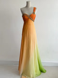 Niulatu Gradient Orange One Shoulder Chiffon Empire Dress Beaded Vintage Evening Gowns HZ1031