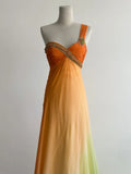 Niulatu Gradient Orange One Shoulder Chiffon Empire Dress Beaded Vintage Evening Gowns HZ1031