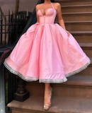 Niulatu Pink Sweetheart Neck A-Line Satin Prom Dress, Fashionable Evening Dress HZ1031