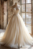 Niulatu Light Champagne Sweetheart Neck A-Line Chiffon Long Wedding Dress HZ1031