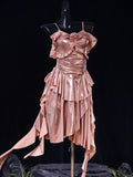 Niulatu Rose Gold Pink Spaghetti Straps Sheath Satin Short Prom Dresses Birthday Party Dress HZ1031