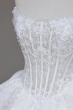 Niulatu White Strapless A-Line Lace Applique Long Wedding Dress HZ1031