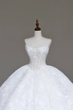 Niulatu White Strapless A-Line Lace Applique Long Wedding Dress HZ1031
