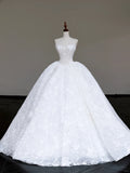 Niulatu White Strapless A-Line Lace Applique Long Wedding Dress HZ1031