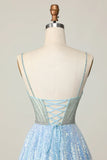 Niulatu Light Blue A Line V Neck Sequins Homecoming Dress Short Sweet Birthday Dress HZ1031