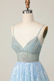 Niulatu Light Blue A Line V Neck Sequins Homecoming Dress Short Sweet Birthday Dress HZ1031