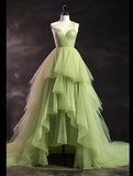 Niulatu Green Sweetheart Neck A-Line Tiered Tulle Long Prom Dress Sweet 16 Dress HZ1031