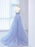 Niulatu Periwinkle Purple Mermaid V-neck Beaded Tulle Long Evening Gowns Train Wedding Dress HZ1031