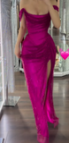 Niulatu Fuchsia Off-shoulder Sheath Sparkly Long Prom Dresses, Formal Evening Gowns HZ1031