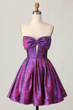 Niulatu Purple Strapless A-Line Satin Short Homecoming Dress with Bow HZ1031