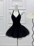 Niulatu Black V-Neck Tulle Short Birthday Dress HZ1031