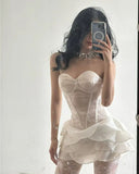 Niulatu White Sweetheart Sparkly Tulle Short Ballgowns Sweet Birthday Dress HZ1031