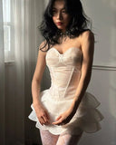 Niulatu White Sweetheart Sparkly Tulle Short Ballgowns Sweet Birthday Dress HZ1031