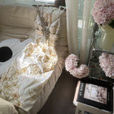 Niulatu Spaghetti Strap Bodycon Beaded Satin Short Evening Dress HZ1031