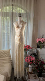 Niulatu Off-White V-Neck Sheath Beaded Chiffon Long Backless Prom Dresses, Elegant Evening Gowns HZ1031