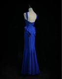 Niulatu Royal Blue Halter Mermaid Long Prom Dresses, Vintage Evening Gowns HZ1031