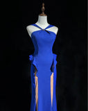 Niulatu Royal Blue Halter Mermaid Long Prom Dresses, Vintage Evening Gowns HZ1031