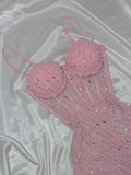 Niulatu Pink Bodycon Spaghetti Straps Beaded Long Prom Dresses Sweet Birthday Dress HZ1031
