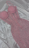 Niulatu Pink Bodycon Spaghetti Straps Beaded Long Prom Dresses Sweet Birthday Dress HZ1031