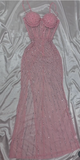 Niulatu Pink Bodycon Spaghetti Straps Beaded Long Prom Dresses Sweet Birthday Dress HZ1031