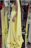 Niulatu Butter Yellow A-Line Strapless Chiffon Long Prom Dresses Graduation Dress HZ1031