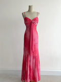 Niulatu Hot Pink Mermaid Spaghetti Strap Printed Chiffon Long Prom Dresses, Elegant Evening Gowns HZ1031
