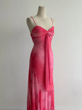 Niulatu Hot Pink Mermaid Spaghetti Strap Printed Chiffon Long Prom Dresses, Elegant Evening Gowns HZ1031