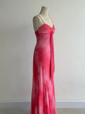 Niulatu Hot Pink Mermaid Spaghetti Strap Printed Chiffon Long Prom Dresses, Elegant Evening Gowns HZ1031
