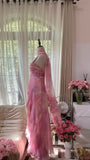 Niulatu Pink Strap Sheath Print Chiffon Prom Dresses, Vintage Evening Gowns HZ1031
