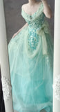 Niulatu Tiffany Blue A-Line Tulle Off-the-shoulder Applique Quincea?era Dress Graduation Prom Dresses HZ1031