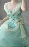 Niulatu Tiffany Blue A-Line Tulle Off-the-shoulder Applique Quincea?era Dress Graduation Prom Dresses HZ1031