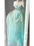 Niulatu Tiffany Blue A-Line Tulle Off-the-shoulder Applique Quincea?era Dress Graduation Prom Dresses HZ1031