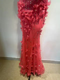 Niulatu Hot Pink Spaghetti Strap Mermaid Tulle Beaded Long Prom Dress Vintage Evening Dress HZ1031