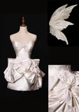 Niulatu White Strapless A-Line Satin Bow Short Homecoming Dress Birthday Dress HZ1031