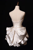 Niulatu White Strapless A-Line Satin Bow Short Homecoming Dress Birthday Dress HZ1031