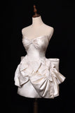 Niulatu White Strapless A-Line Satin Bow Short Homecoming Dress Birthday Dress HZ1031
