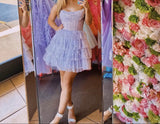 Niulatu Strapless Purple A-Line Layered Tulle Beaded Short Homecoming Dress HZ1031